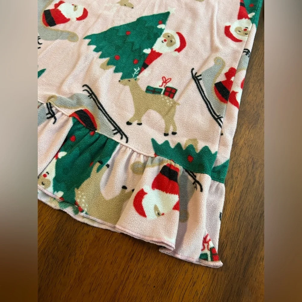 Pink Fleece Santa & Reindeer Ruffle Nightgown – 3T Holiday Pajamas | Carter’s